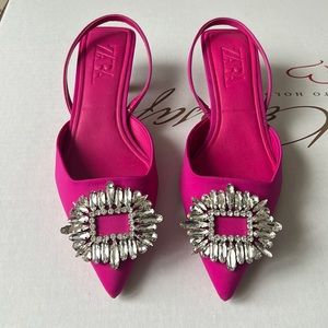 Zara Slingback Fuschia Satin Heels